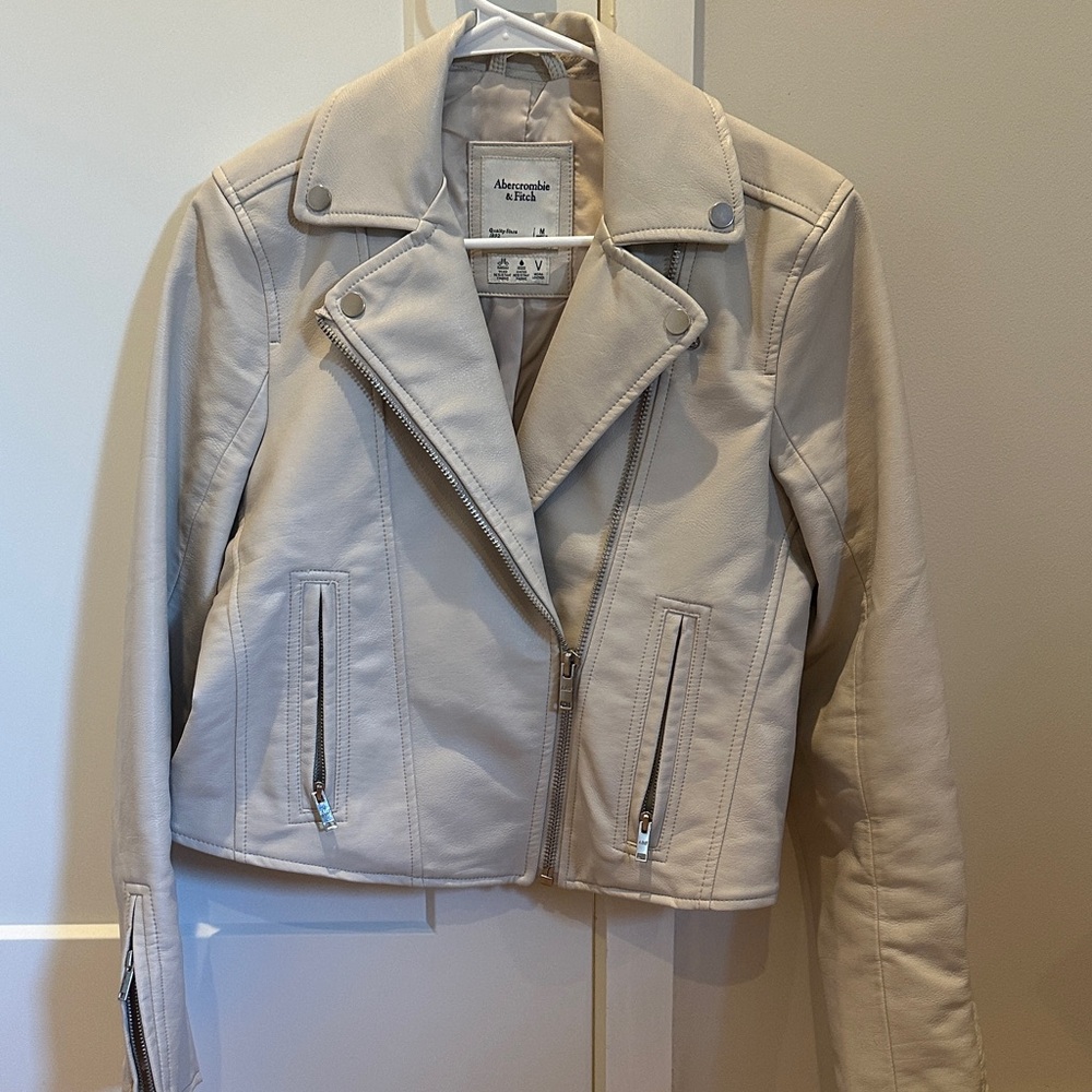 Abercrombie & Fitch Cream Asymmetrical Moto Jacket